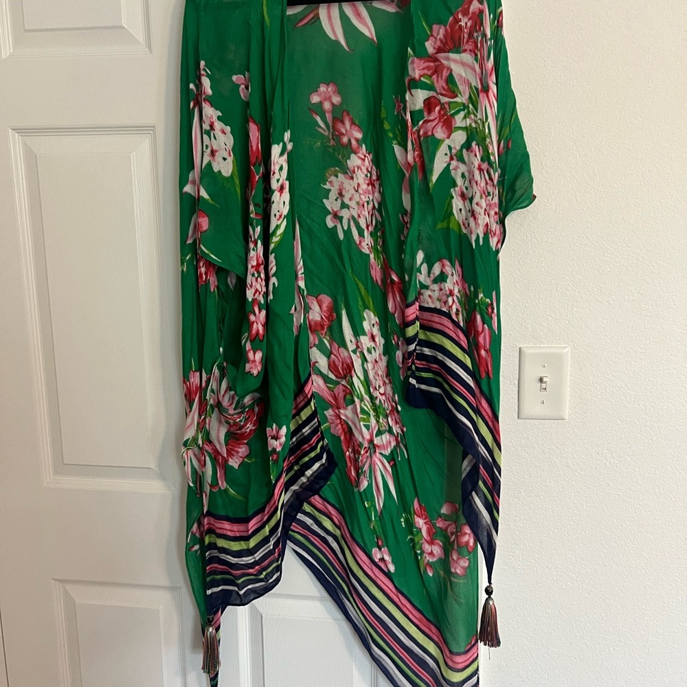 Floral Green Kimono with Tassels